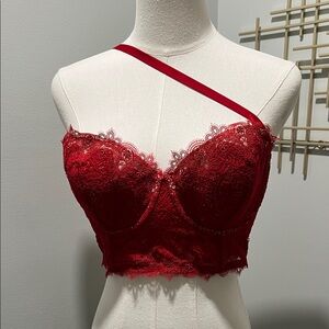 Victoria's Secret Red Lace Bra with Asymmetrical Strap